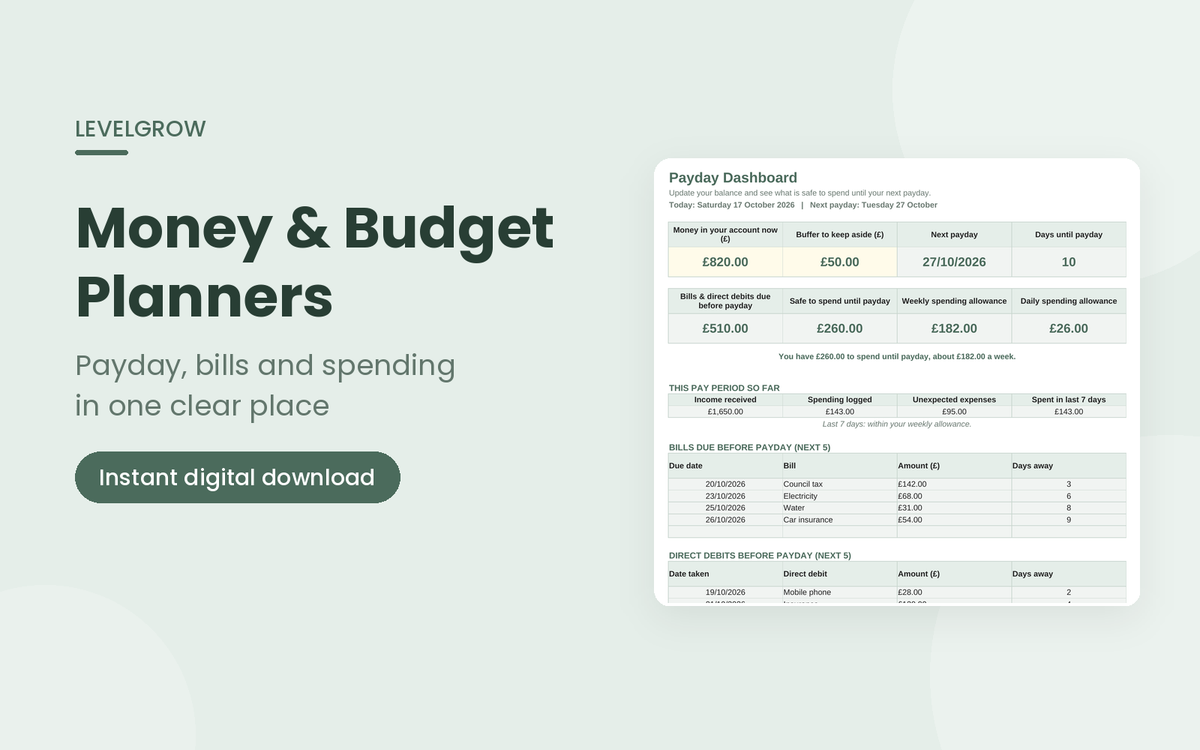 Money and budget planners collection with a payday dashboard