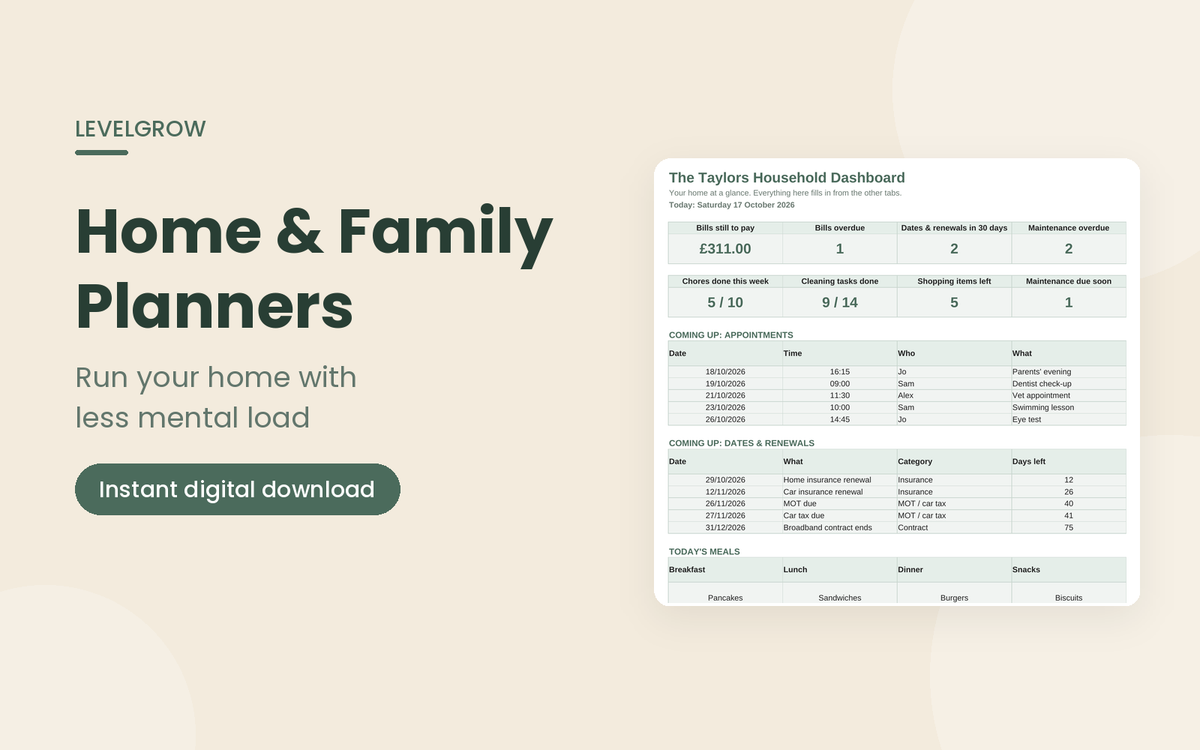 Home and family planners collection with a household dashboard