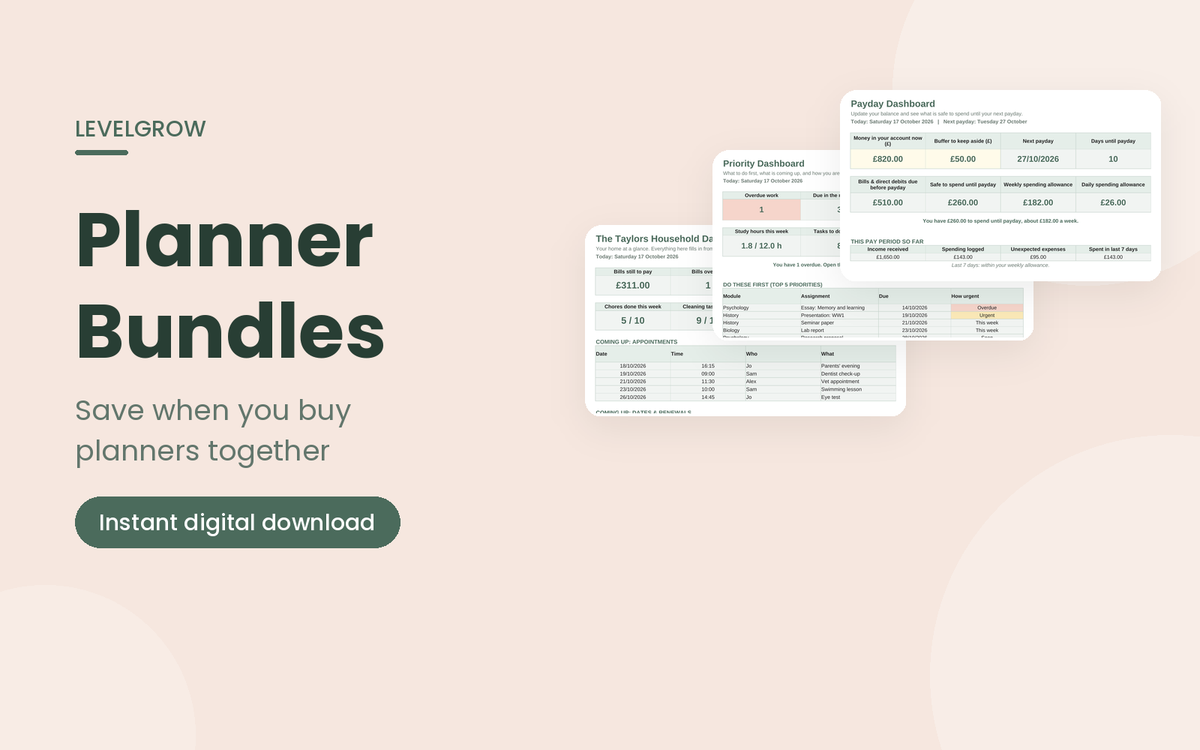 Planner bundles collection showing three planner dashboards
